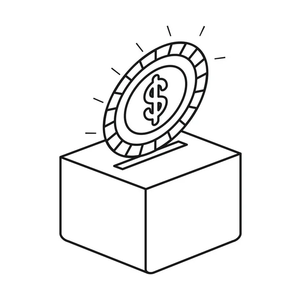 Silhouette platt mynt med dollarn symbolen insättning i en kartong — Stock vektor