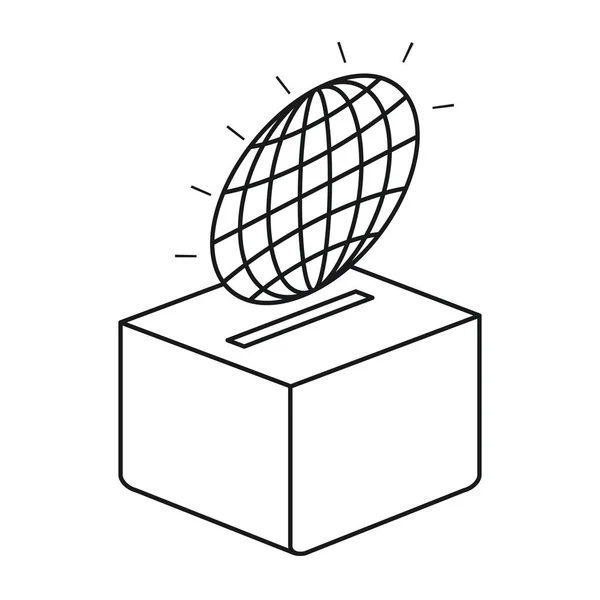 Silhouette flat globe earth world chart depositing in a carton box — Stock Vector