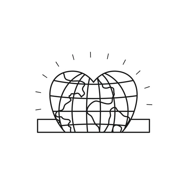 Silhouette primo piano globo piatto terra mondo a forma di cuore depositando in slot rettangolare — Vettoriale Stock