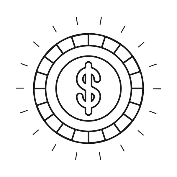 Pohled zepředu na mince symbolem dolaru uvnitř silueta — Stockový vektor