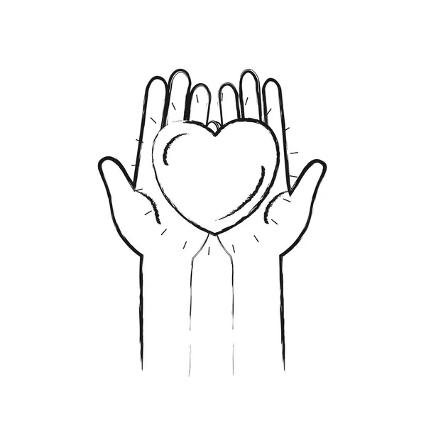 Размытый силуэт переднего вида рук, держащих в ладонях сердечный символ благотворительности — стоковый вектор