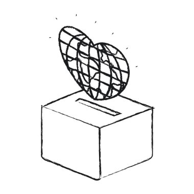 siluet düz küre Dünya Kalp şeklinde bir karton kutu içinde yatırma bulanık