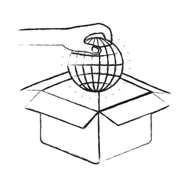 siluet el karton kutunun içinde yatırmak için dünya dünya dünya grafik tutarak bulanık