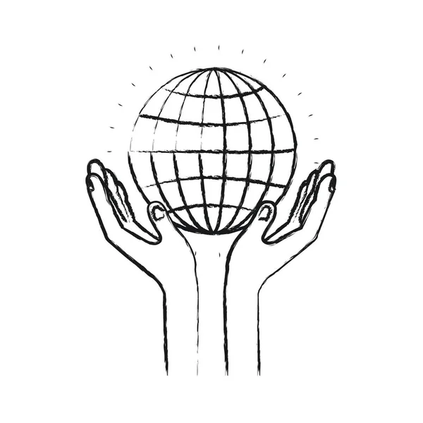 Manecillas de silueta borrosa con carta de globo flotante símbolo mundial de caridad — Vector de stock