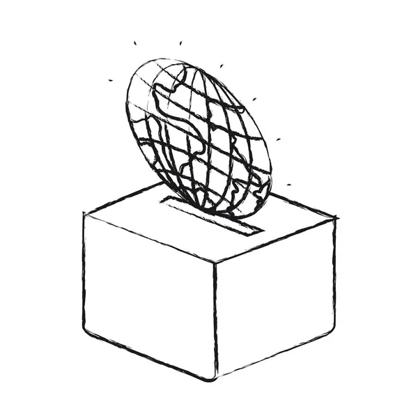 Rozmazané silueta plochý glóbus země světa uložení v krabičce — Stockový vektor