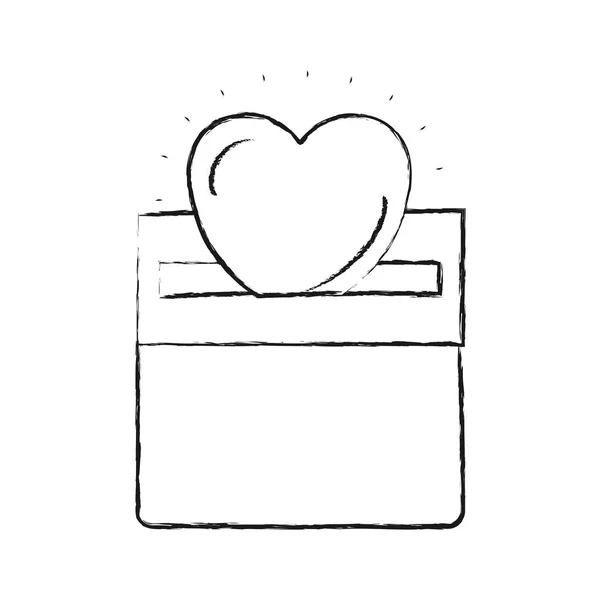 Silueta borrosa vista frontal corazón plano depositar depositar en ranura rectangular de caja de cartón — Archivo Imágenes Vectoriales