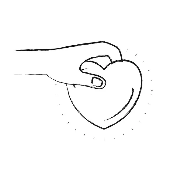 Silueta borrosa vista lateral de la mano sosteniendo un símbolo de caridad del corazón para depositar — Vector de stock