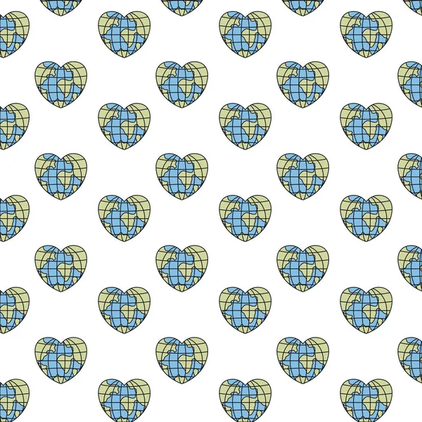 Colorido patrón de silueta globos tierra mundo en forma de corazón — Archivo Imágenes Vectoriales