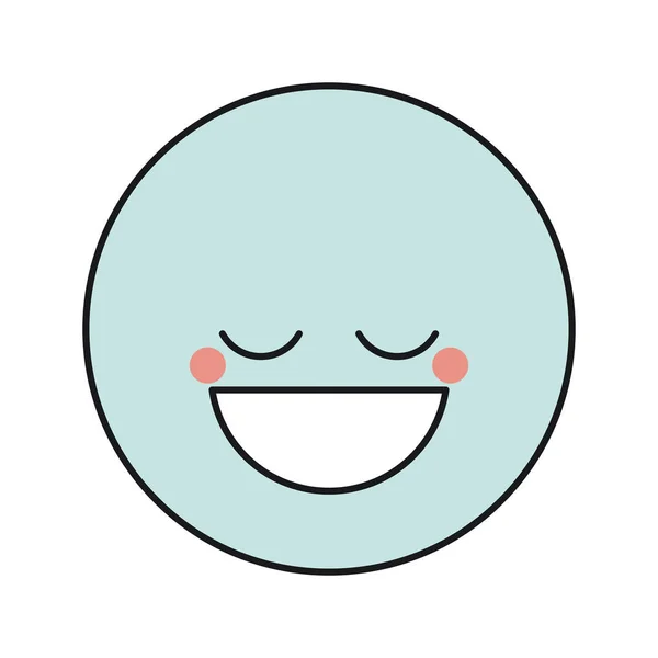Blauwe silhouet blij gezicht mannelijke emoticon met ogen gesloten — Stockvector