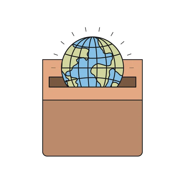 Renkli siluet Önden Görünüm düz Dünya Dünya Dünya bir karton kutu içinde yatırma — Stok Vektör