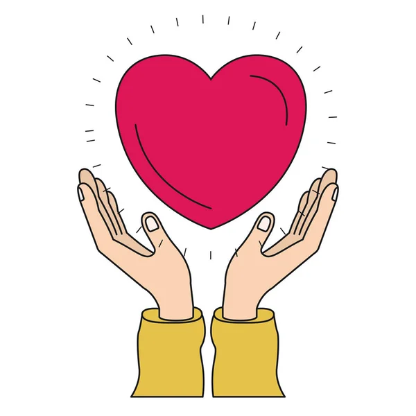 Красочные силуэт руки с плавающим сердцем благотворительный символ — стоковый вектор