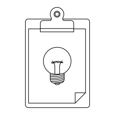 tek renkli levha ile tablo not defteri silüeti ve grafik ampul beyaz arka plan