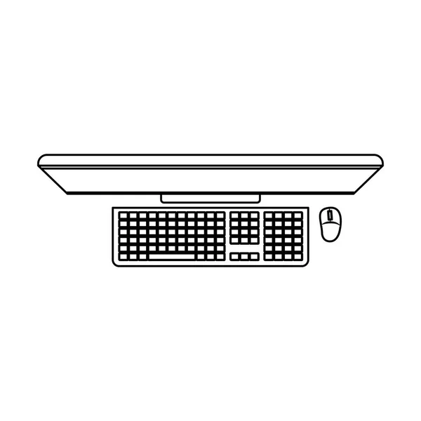 Sfondo bianco con silhouette monocromatica del computer desktop in vista dall'alto — Vettoriale Stock