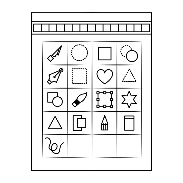 Fondo blanco con silueta monocromática de caja de herramientas para gráfico de diseño — Vector de stock