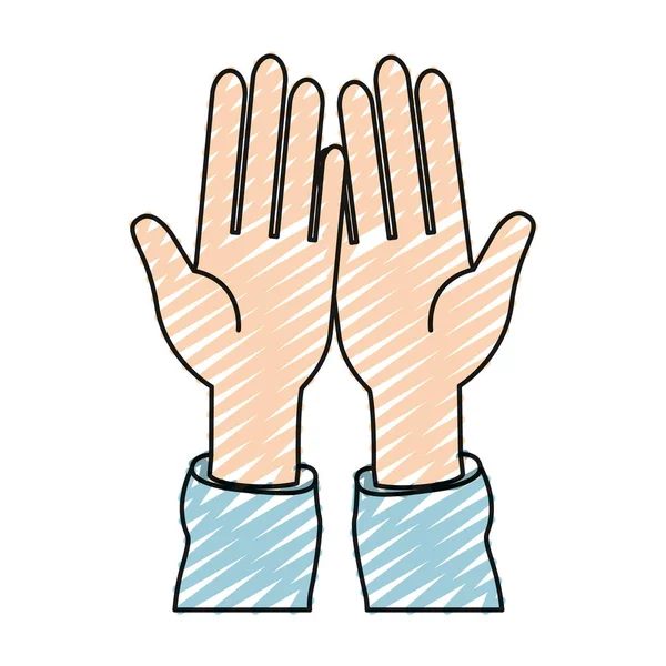 Color crayón silueta vista frontal palma de las manos en la recepción de símbolo — Archivo Imágenes Vectoriales