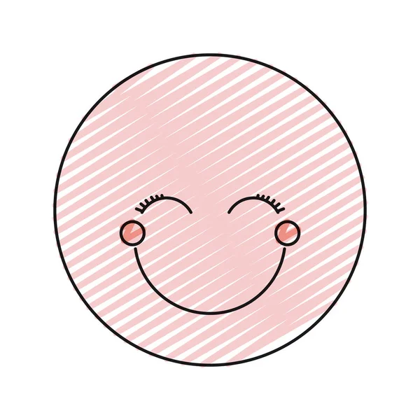Warna krayon siluet wajah bahagia emoticon perempuan dengan mata tertutup - Stok Vektor