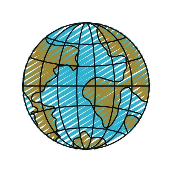 Farbkreide Silhouette Vorderseite Globus Erde Welt — Stockvektor