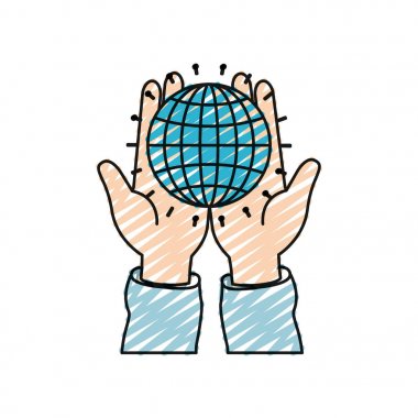 avuç içi çizgili bir küre grafik holding eller renk mum boya siluet önden görünümü