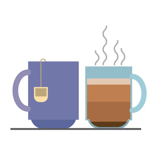Barevné pozadí s set horké kávy cup a hrnek čaje — Stockový vektor