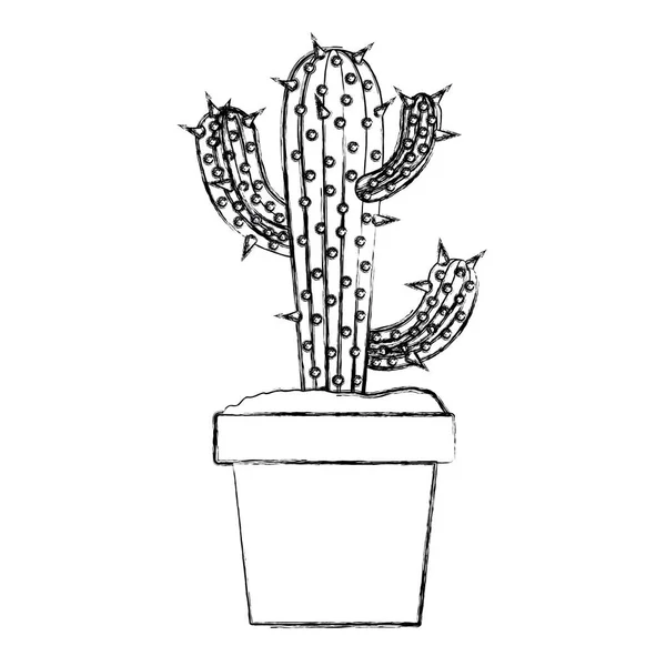 Silhouette floue cactus de trois branches en pot — Image vectorielle