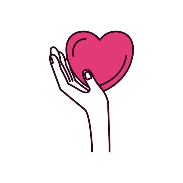 Σιλουέτα χρώμα τμήματα πλευρά άποψη χέρι κρατά στην παλάμη σύμβολο φιλανθρωπίας καρδιά — Διανυσματικό Αρχείο