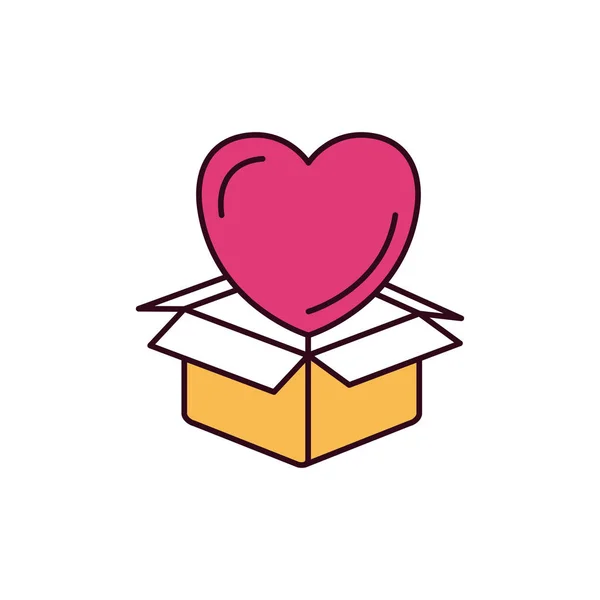 Silhueta cor seções coração saindo de caixa de papelão — Vetor de Stock