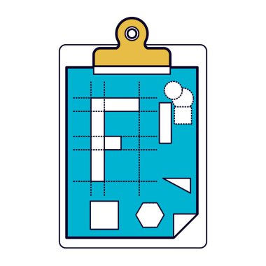 Beyaz arka plan renk bölümleri tablo not defteri sayfası ve geometrik tasarım ile silueti ile
