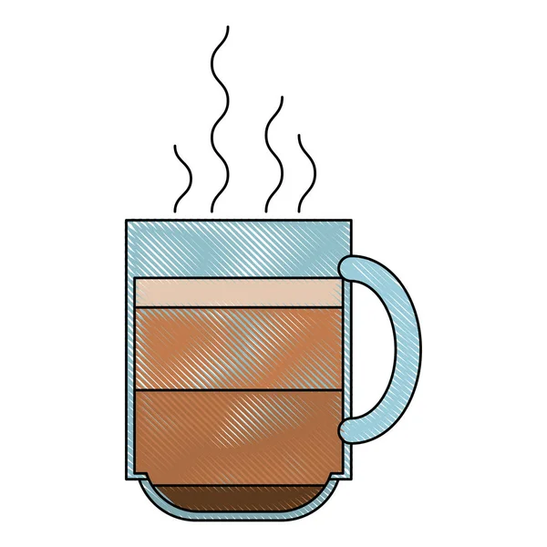 Weißer Hintergrund mit buntem Wachsmalstift Silhouette der heißen Kaffeetasse — Stockvektor