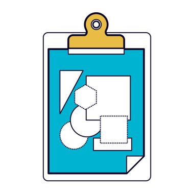 Beyaz arka plan renk bölümleri tablo not defteri sayfası ve geometrik formlar ile silueti ile