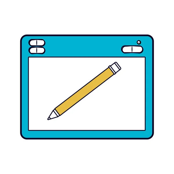 Weißer Hintergrund mit Farbabschnitten Silhouette des Designers grafische Tabelle mit digitalem Stift — Stockvektor