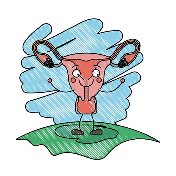 цветной карандаш в траве с силуэт карикатуры женской репродуктивной системы
