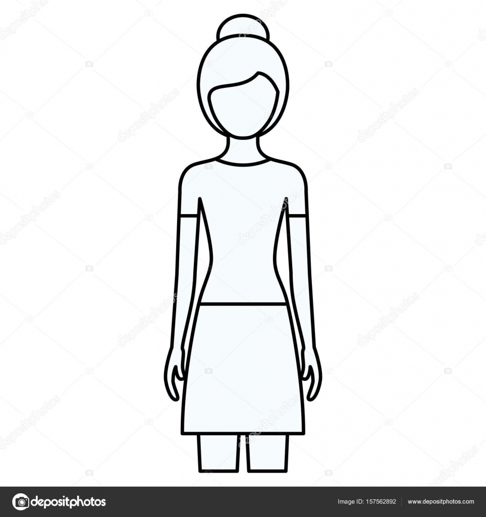 Sketch Silhouette Of Faceless Front View Woman With Skirt