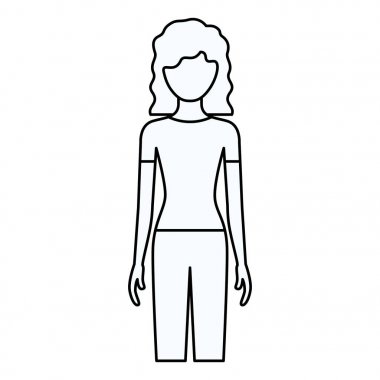 meçhul Önden Görünüm kadın pantolon ve kıvırcık saç siluet kroki