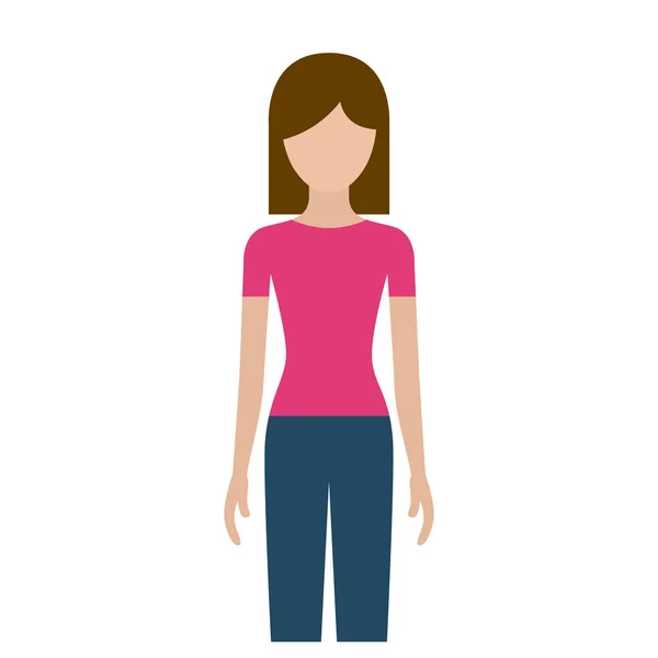 Silhouette colorée sans visage vue de face femme avec pantalon et cheveux courts — Image vectorielle