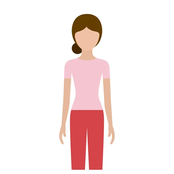 Silhouette colorée sans visage vue de face femme avec pantalon et cheveux recueillis — Image vectorielle