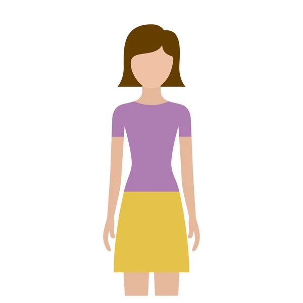 スカートと短いストレート髪型顔正面女性とカラフルなシルエット — ストックベクタ