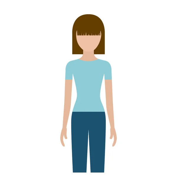 Silhouette colorée sans visage vue de face femme avec pantalon et cheveux courts droits — Image vectorielle