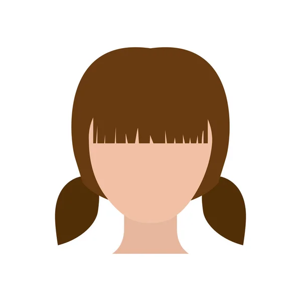 Silhouette colorée fille sans visage avec paire pigtails coiffure — Image vectorielle
