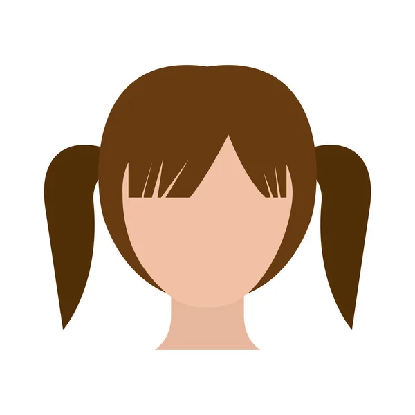 カラフルなシルエット高おさげの髪型と顔女の子 — ストックベクタ