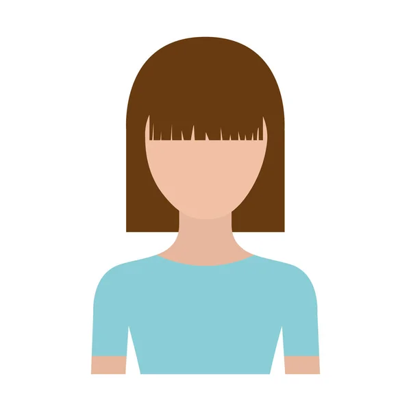 Silhueta colorida sem rosto metade corpo jovem mulher com penteado médio reto — Vetor de Stock