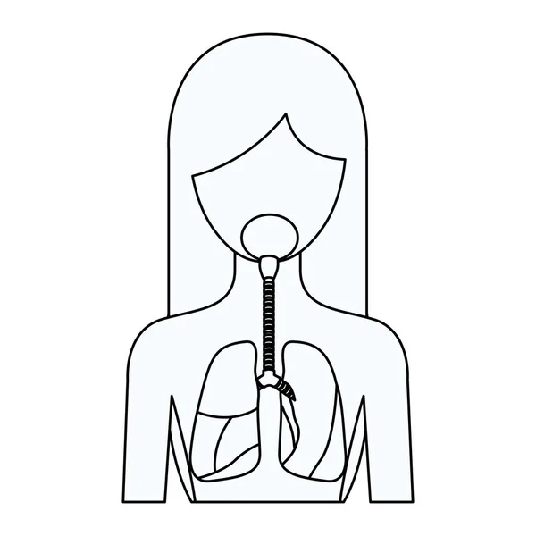 Szkic sylwetka pół ciała osoby płci żeńskiej z układu oddechowego — Wektor stockowy