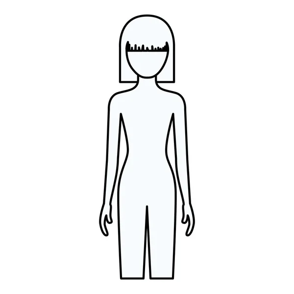 Sketch silhouette of faceless front view woman naked body with straight short hairstyle — Stock Vector