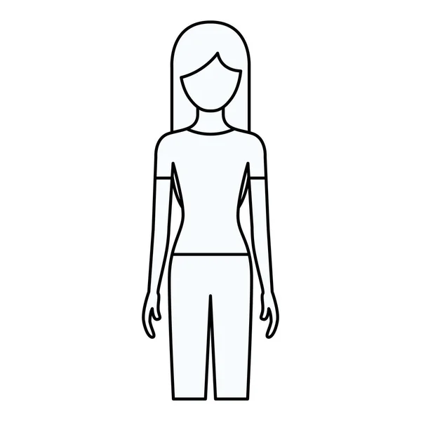 Ескіз силует безликого вигляду жінки з довгим волоссям — стоковий вектор