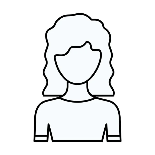 Sketch silhouette of faceless half body woman with wavy medium hair — Stock Vector