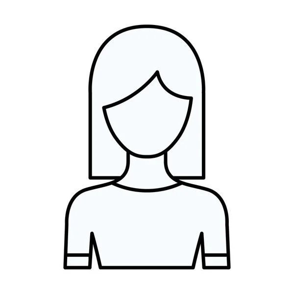Sketch silhouette of faceless half body woman with straight medium hairstyle — Stock Vector