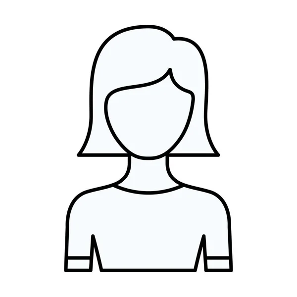 Croquis silhouette de visage demi corps jeune femme avec une coiffure courte droite — Image vectorielle