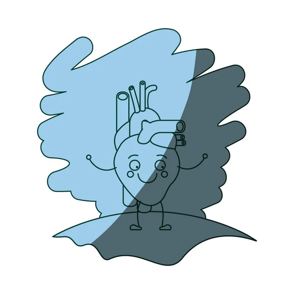 Kék színű árnyékoló táj-ban fű, silhouette karikatúra keringési rendszer szív — Stock Vector