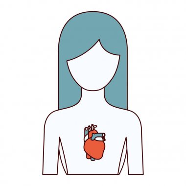 renk bölümleri siluet yarım vücut kadın kişi kalp sistemi ile