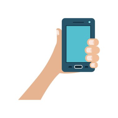 Beyaz arka plan ile renkli el smartphone tutarak