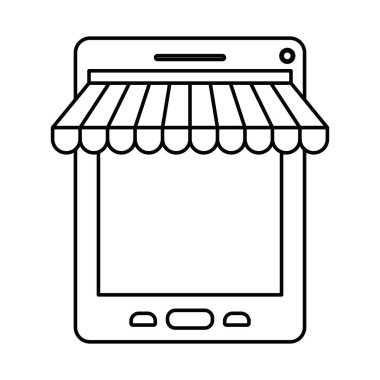 tek renkli siluet tablet online mağaza ile beyaz arka plan